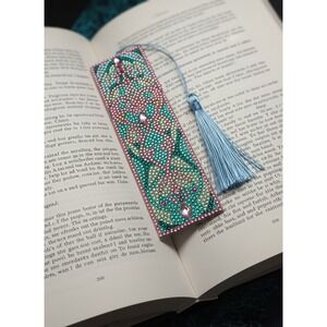 Celtic Style Diamond Painted Bookmark - Pink And Green With Pink Stones